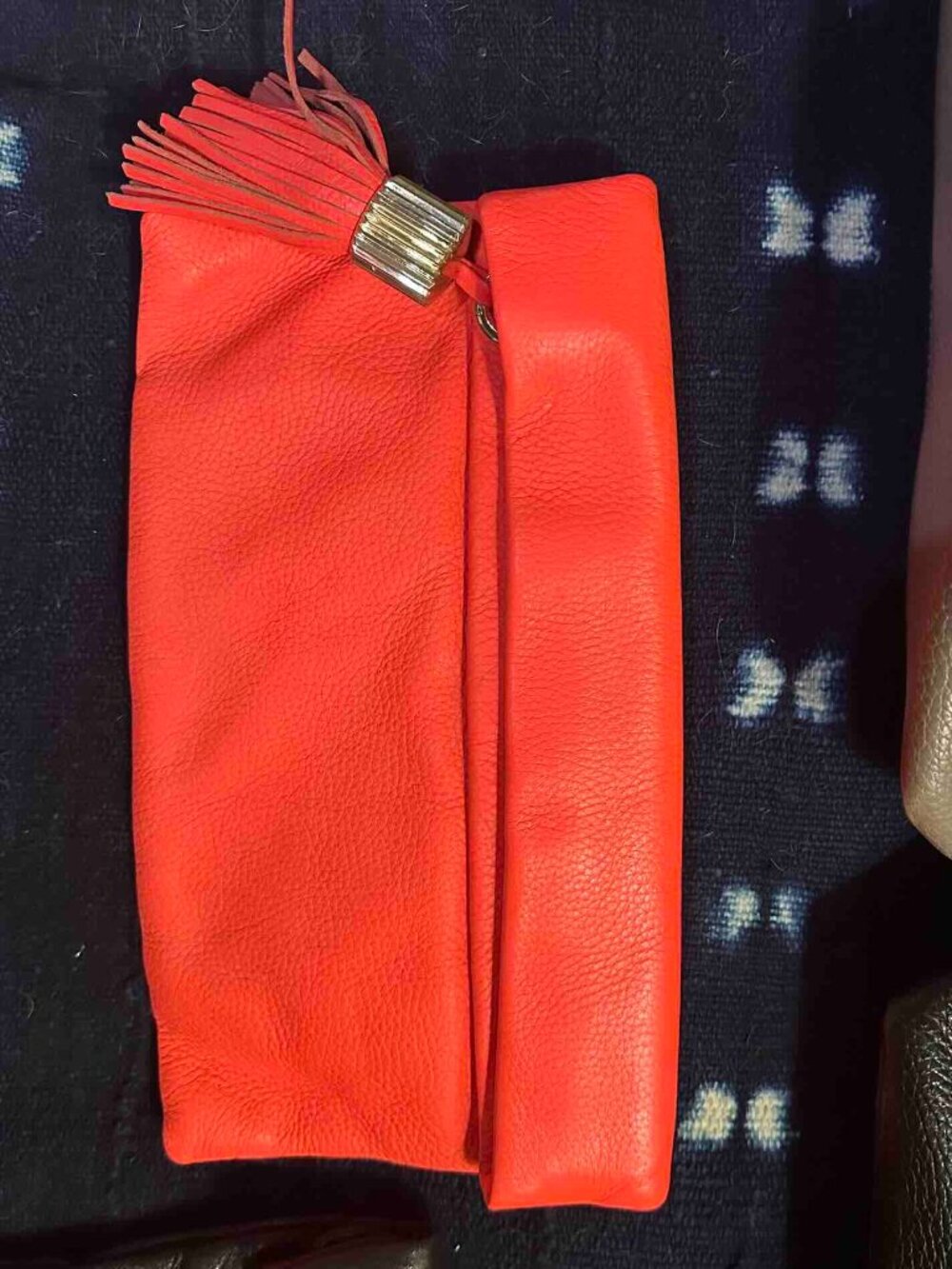 India Hicks Carmen foldover Flamingo tomato coral orange Leather Clutch Purse